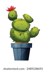 Cactus in pot vector cartoon illustration isolated on white background