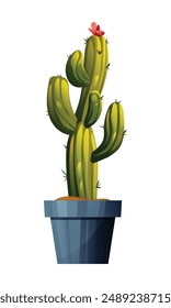Cactus in pot vector cartoon illustration isolated on white