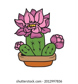 Cactus in a pot . Vector children's illustration of Mexican cacti on a white background. For banners, postcards and stickers