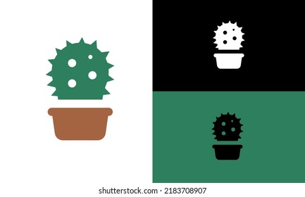 cactus in pot vector icon with color and black and white eps 8