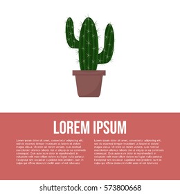 Cactus in pot vector icon. Flat design poster. 