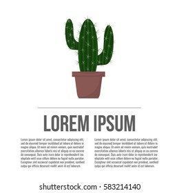 Cactus in pot vector icon. Flat design poster. 