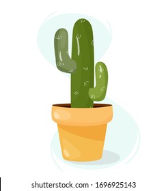 Cactus in a pot. Vector illustration of indoor room plant. House plant icon for your design.