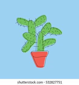 A Cactus in a pot vector  illustration isolated in a blue background