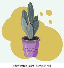 Cactus In A Pot. Vector image in flat style. Colorful drawing of indoor cactus on a yellow background.