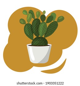 Cactus In A Pot. Vector image in a flat style. Colorful drawing of a room cactus on an orange background.