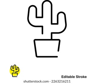 Cactus Pot Vector Line Icon
