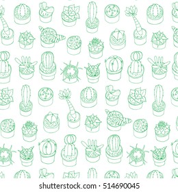 cactus in pot vector line pattern