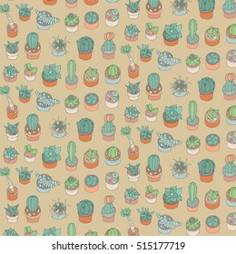 cactus in pot vector pattern