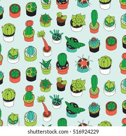 cactus in pot vector pattern