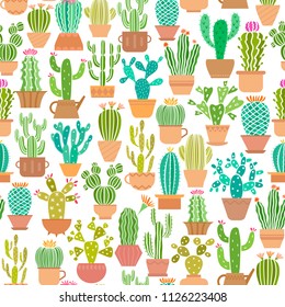 Cactus in pot vector seamless pattern isolated