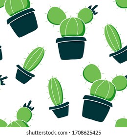 Cactus in pots. Green plants on a white background