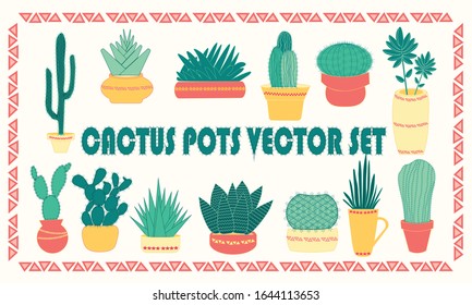 Cactus Pots Vector Illustration Set