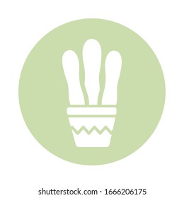 cactus with potted, block and flat style icon vector illustration design