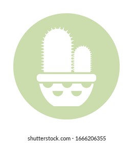 cactus with potted, block and flat style icon vector illustration design