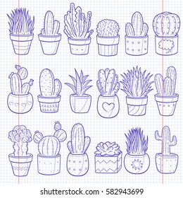 Cactus Potted Decor Doodles Icon Notebook Vector Art