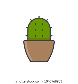 Cactus potted flat line colored icon.