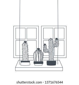 cactus with  potted on shelf isolated icon