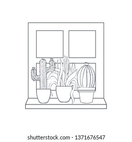 cactus with  potted on shelf isolated icon