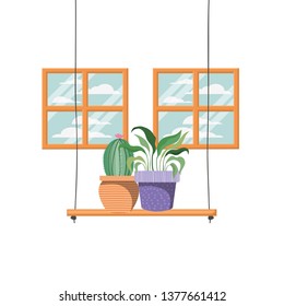 cactus with potted on shelf isolated icon