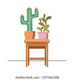 cactus with potted on the table icon