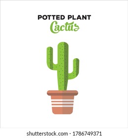 Cactus potted plant, Element, Cactus vector, green cactus in pot cevtor. flat design illustration
