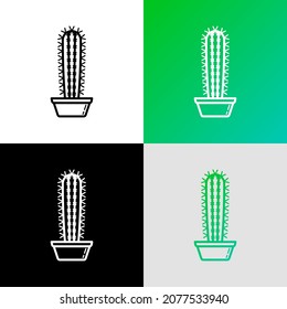 Cactus con picaduras en el icono de la línea delgada de la olla. Ilustración vectorial moderna de la planta doméstica.