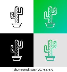 Cactus con picaduras en el icono de la línea delgada de la olla. Ilustración vectorial moderna de la planta doméstica.