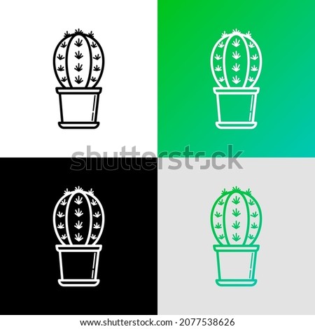 Cactus with prickles in pot thin line icon. Modern vector illustration of home plant.