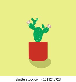 cactus prickly pear with flowers botanical vector illustration