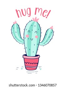 Cactus print design with slogan. Vector illustration design for fashion fabrics, textile graphics, prints.