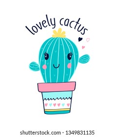 Cactus print design with slogan. Vector illustration design for fashion fabrics, textile graphics, prints.