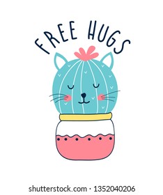 Cactus  print design with slogan. Vector illustration design for fashion fabrics, textile graphics, prints.