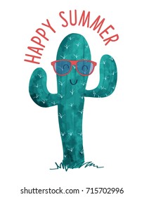 Cactus print design with slogan. Vector illustration design for fashion fabrics, textile graphics, prints.	