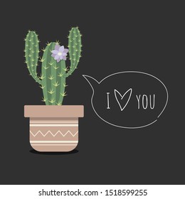 Cactus print with I Love You on dark background. Can be used for cards or like sticker