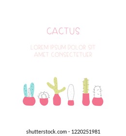 Cactus print with texts. Vector Eps 10