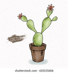 Cactus printing. Hand drawn vector.