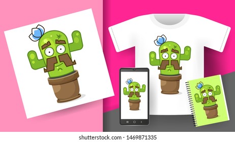 Cactus For Printing On T-shirts Mugs Printing Products Signage Vector Illustration Set