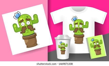 Cactus For Printing On T-shirts Mugs Printing Products Signage Vector Illustration Set