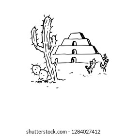 Cactus. Pyramid. Hand drawn.