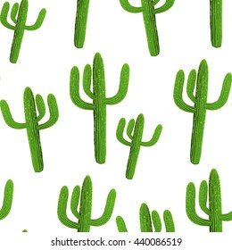 Cactus realistic seamless vector pattern on white background. Vector illustration