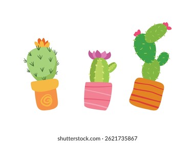 Conjunto realista de cactus sobre fondo blanco