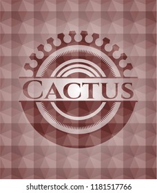 Cactus red badge with geometric pattern background. Seamless.