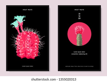 Cactus in red, card design sets template, vibtant color simple and minimal design, Nostalgic feeling