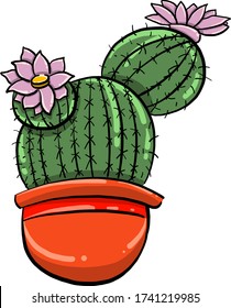 Cactus in red pot , illustration, vector on white background