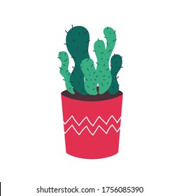 
A cactus in a red pot.  Vector illustration