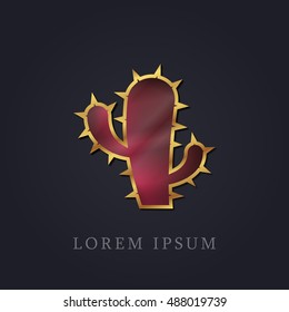 Cactus Red Ruby with Golden Frame Precious Jewellery Icon / Logo Design