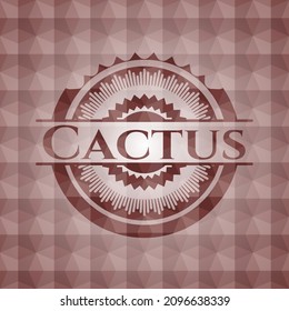 Cactus red seamless emblem with geometric pattern. 