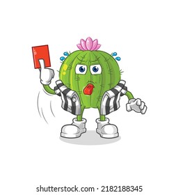 the cactus referee with red card illustration. character vector