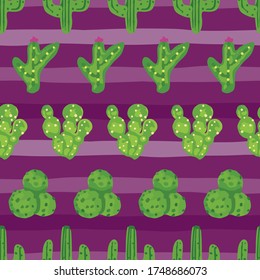 Cactus repeat pattern design on purple stripes